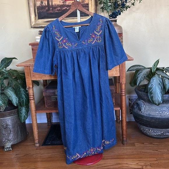 VINTAGE Bechamel Denim Embroidered Chambray Dress - Picture 6 of 7